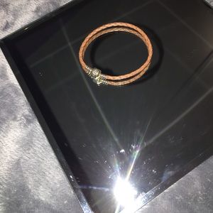PANDORA Brown Single Braided Leather Bracelet